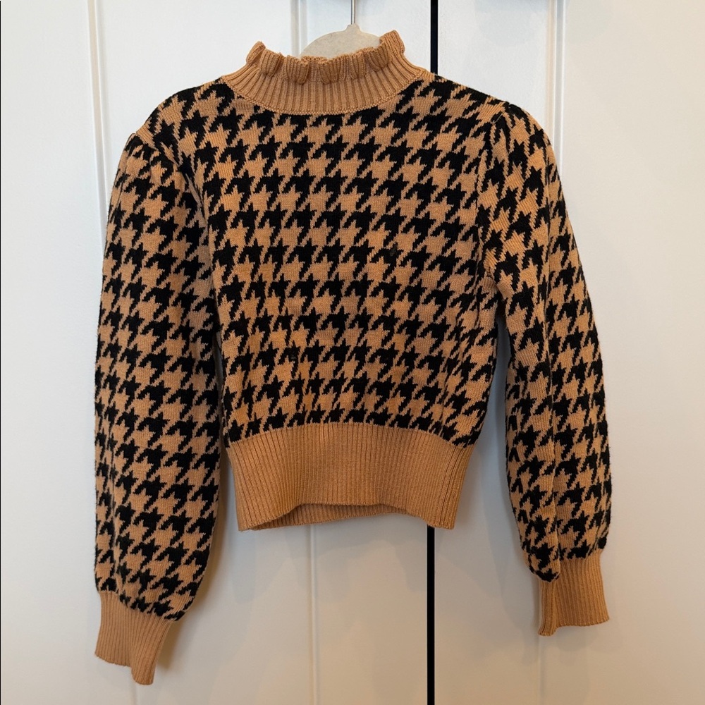 Janie and Jack Houndstooth Turtleneck Sweater - Black and Tan